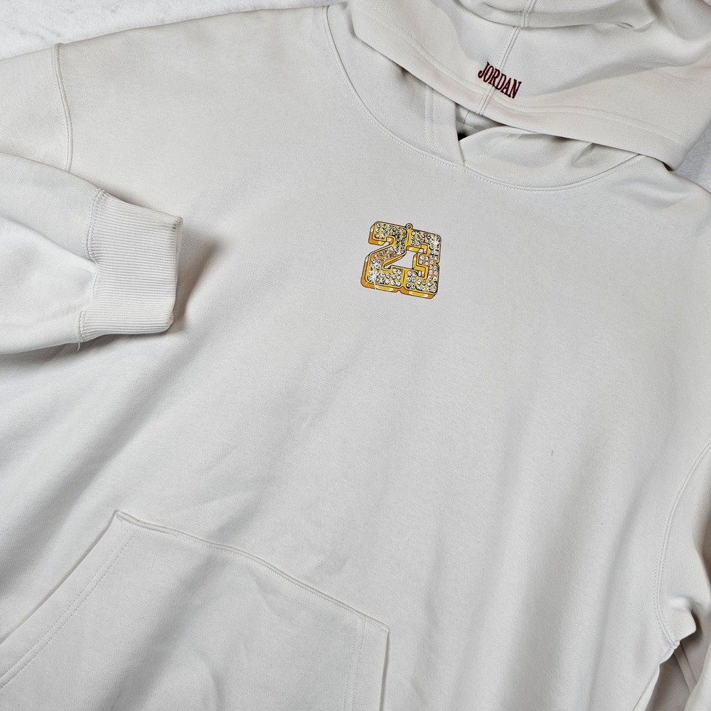 Jordan Brand 23 Diamond Chain Hoodie Sail Off White Mens XL‎ Sweatshirt Red Logo